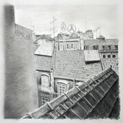 Roofscape 10x10" (graphite on Stonehenge paper)