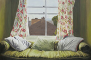Rose Patterned Curtains  24" x 36"  (oil on canvas)